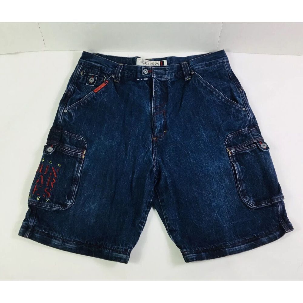ESCO‎ Willie Mens Blue Denim Shorts stretch embroidered StreetWear Size W40